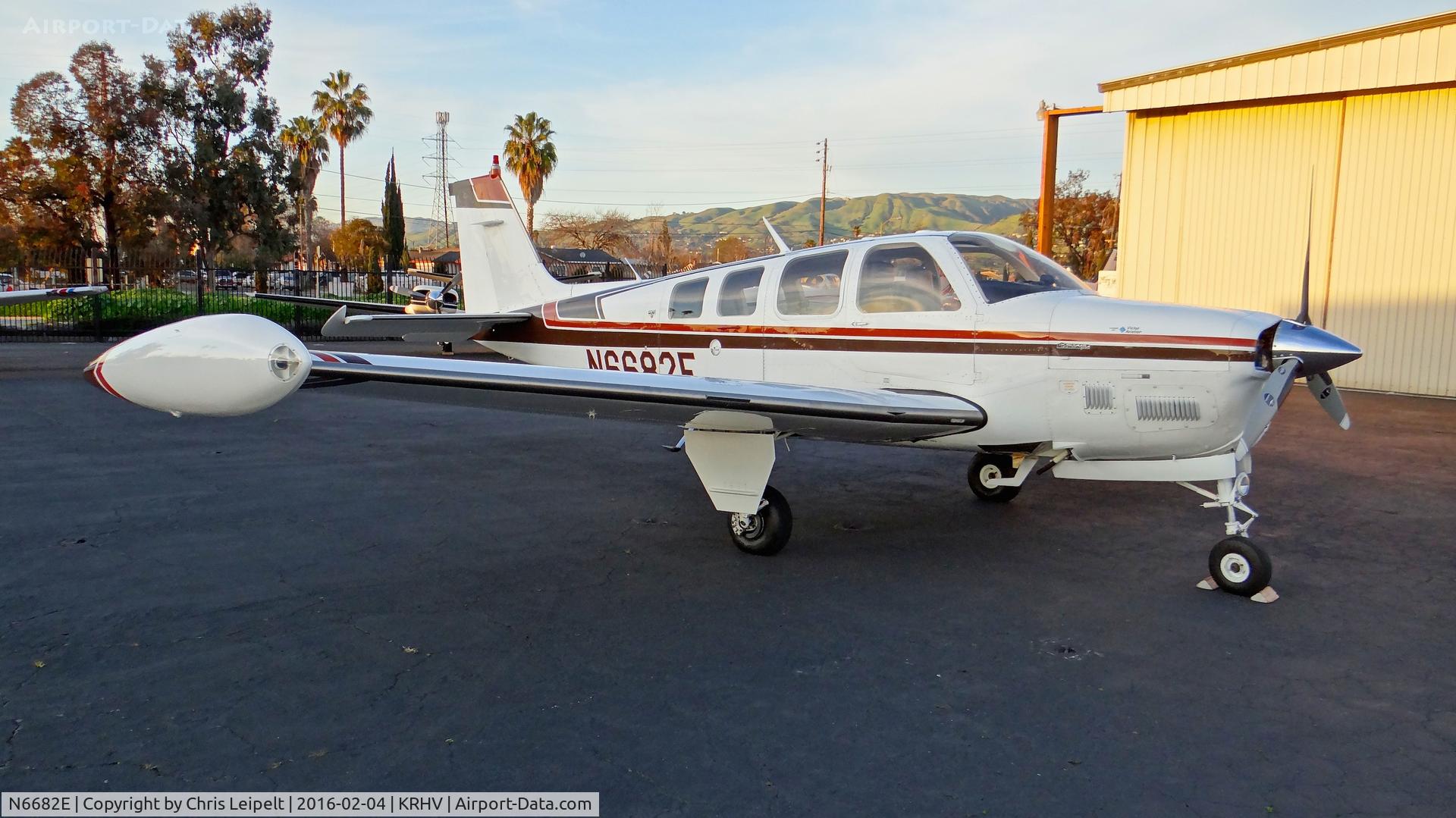 N6682E, 1979 Beech A36TC Bonanza 36 C/N EA-38, Locally-based 1979 Beechcraft A36TC Bonanza parked in front of the Lafferty Aircraft Sales at Reid Hillview Airport, San Jose, CA.