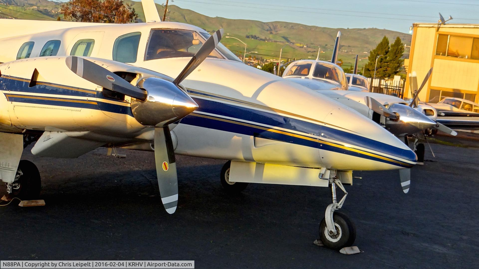 N88PA, 1979 Beech B-60 Duke C/N P-501, Lafferty Aircraft Sales (San Jose, CA) 1979 Beechcraft Duke parked in front of the Lafferty hangar at Reid Hillview Airport, San Jose, CA.