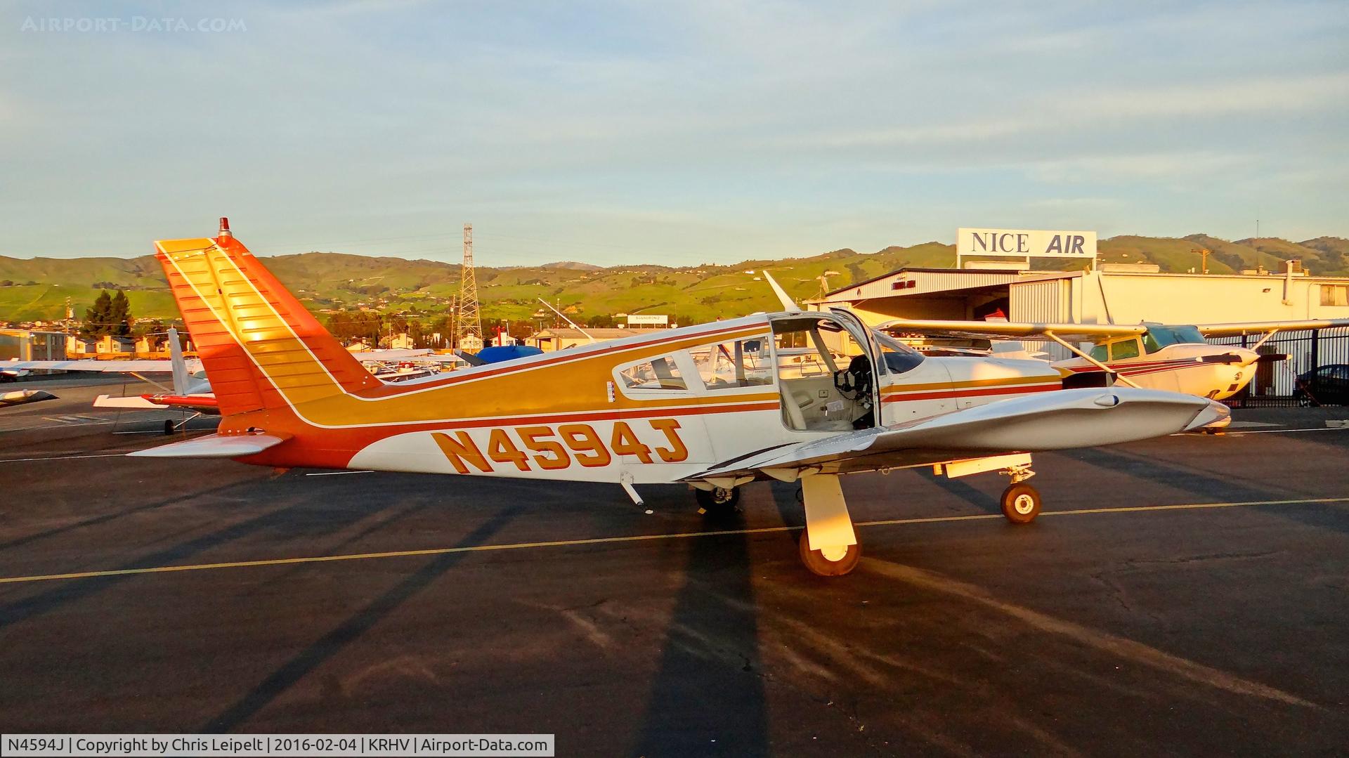N4594J, 1968 Piper PA-28R-180 Cherokee Arrow C/N 28R-30470, Foluain Fabhcun LLC (Reno, NV) 1968 Piper PA-28R-180 parked next to Nice Air at Reid Hillview Airport, San Jose, CA.