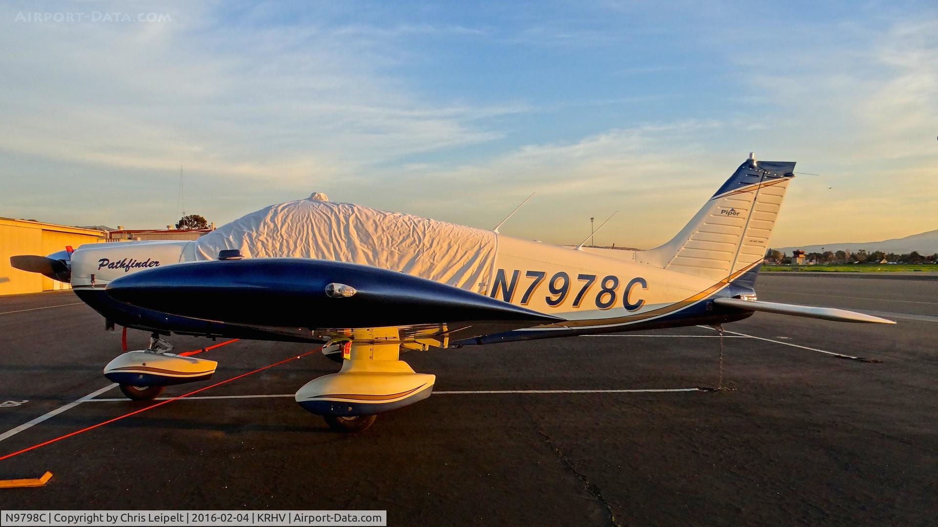 N9798C, 1978 Piper PA-34-200T C/N 34-7870222, Halo Aviation LLC (Agoura Hills, CA) 1975 Piper PA-28-235 parked on the Nice Air tie downs at Reid Hillview Airport, San Jose, CA.