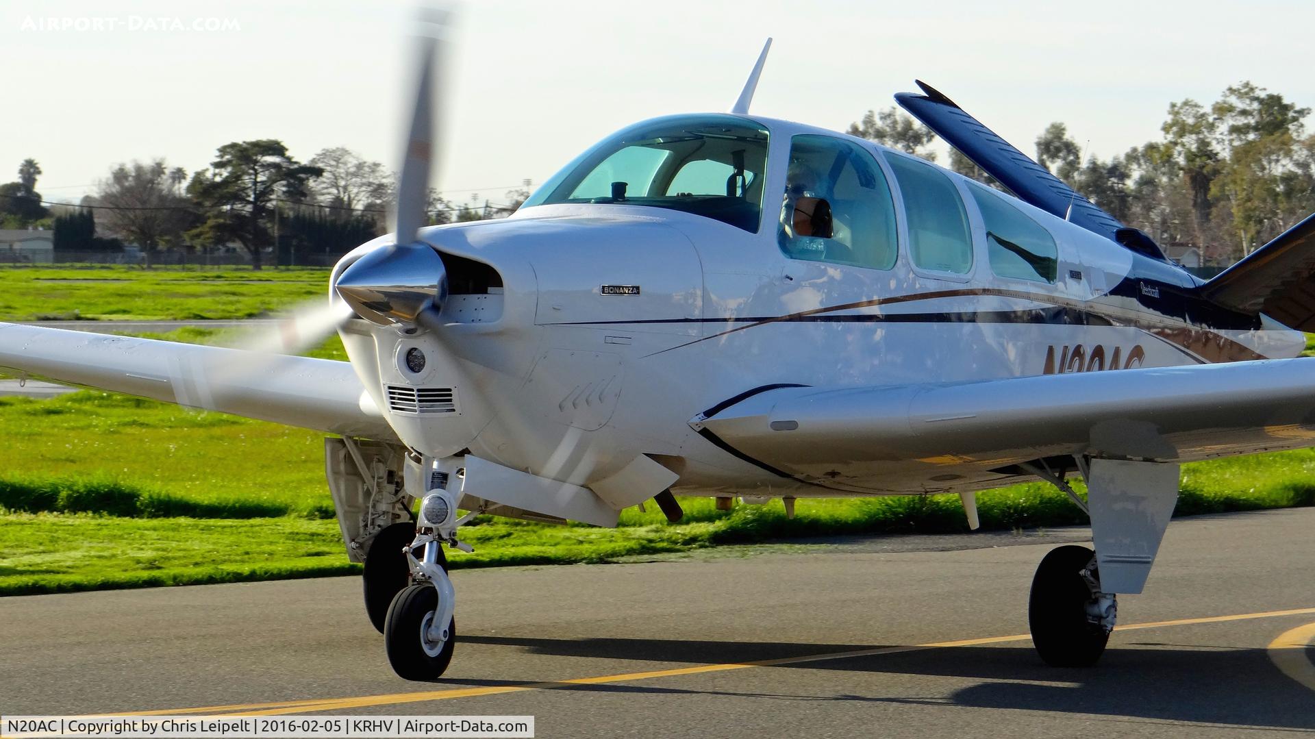 N20AC, 1972 Beech V35B Bonanza C/N D9371, Locally-based 1972 Beechcraft V35B Bonanza taxing to its hangar after landing at Reid Hillview Airport, San Jose, CA.