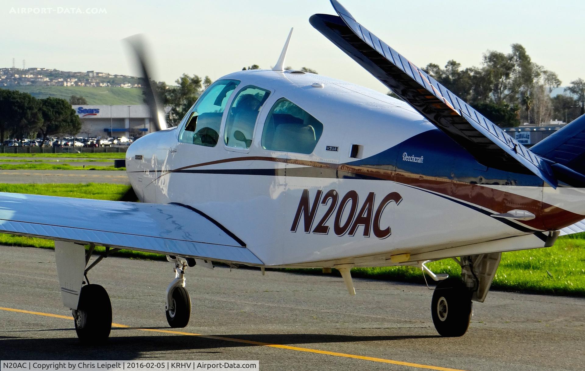 N20AC, 1972 Beech V35B Bonanza C/N D9371, Locally-based 1972 Beechcraft V35B Bonanza taxing to its hangar after landing at Reid Hillview Airport, San Jose, CA.