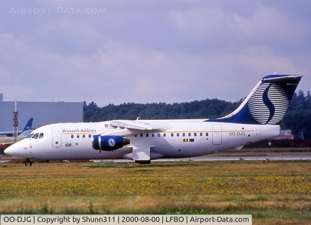 OO-DJG, 1990 British Aerospace BAe.146-200 C/N E2180, Taking off from rwy 15L