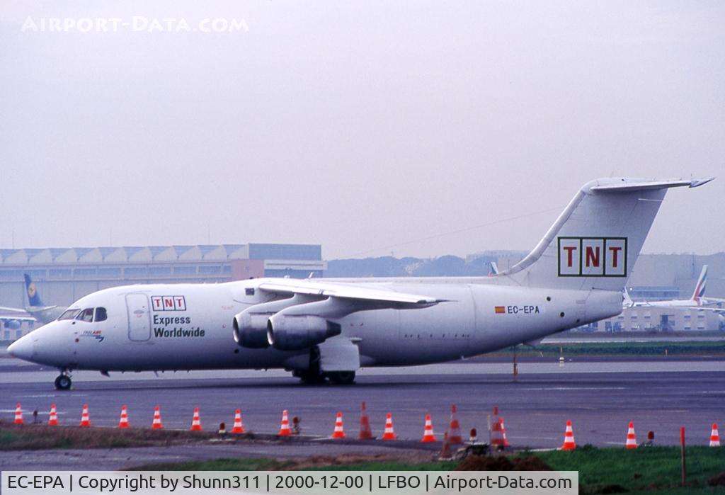 EC-EPA, 1987 British Aerospace BAe.146-200QT Quiet Trader C/N E2089, Parked at the Cargo aerea... PanAir titles under TNT c/s