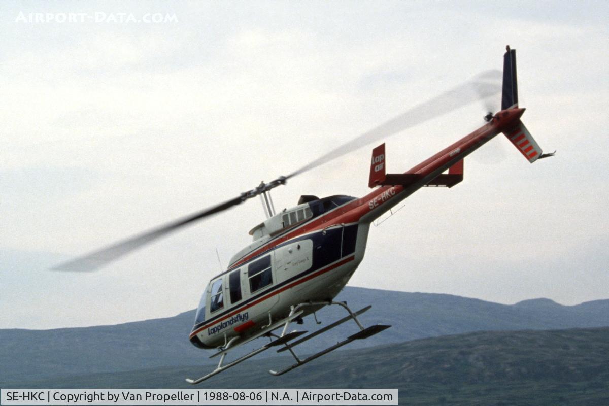 SE-HKC, 1979 Bell 206L-1 LongRanger II C/N 45321, Bell 206L-1 LongRanger II of Laplandsflyg (Lap-Air) taking off in Staloluokta, Lapland, northern Sweden.