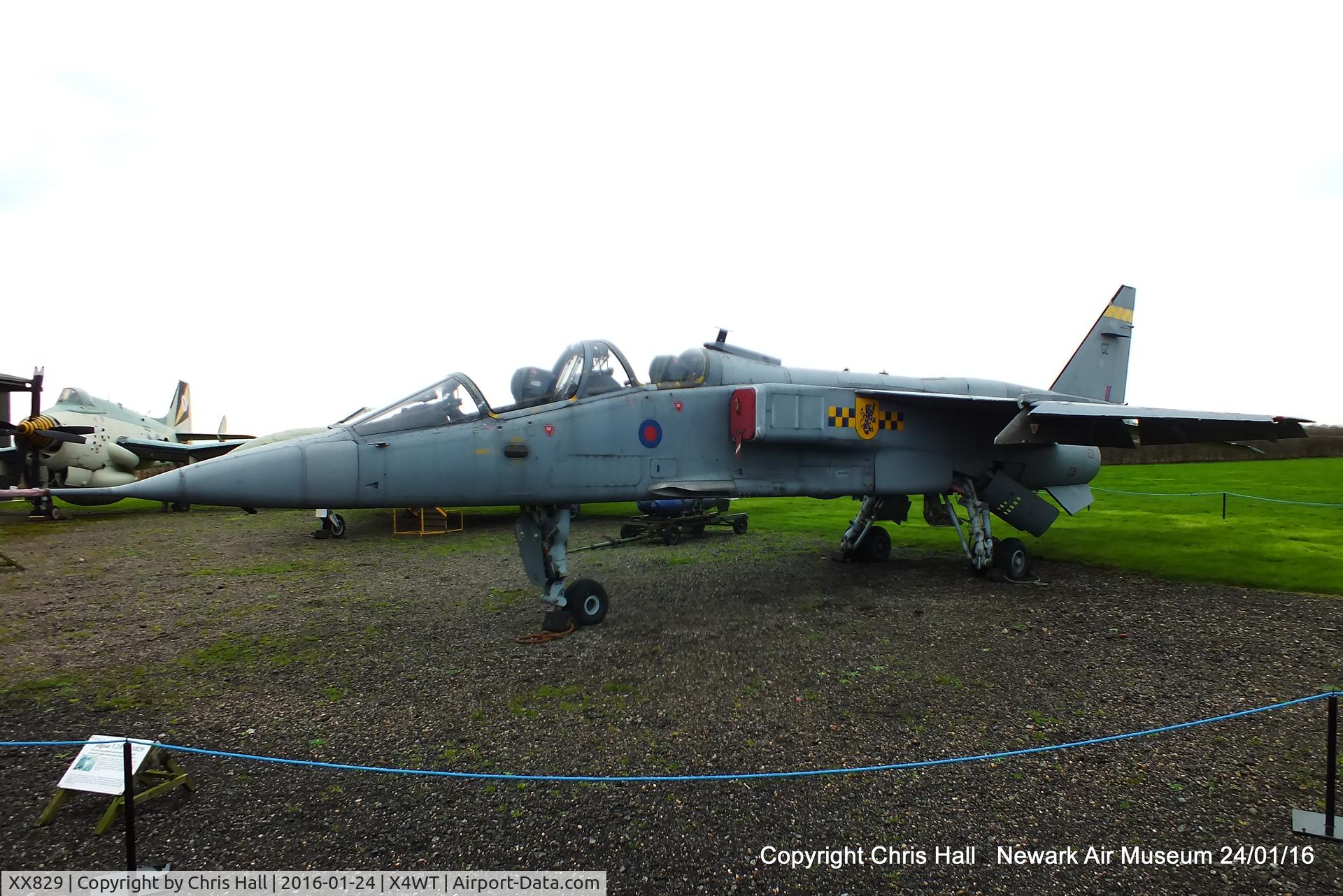 XX829, 1974 Sepecat Jaguar T.2A C/N B.17, at the Newark Air Museum