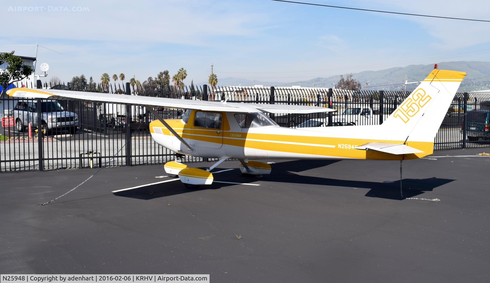 N25948, 1977 Cessna 152 C/N 15280875, N25948 tied down at KRHV near Nice Air Aviation