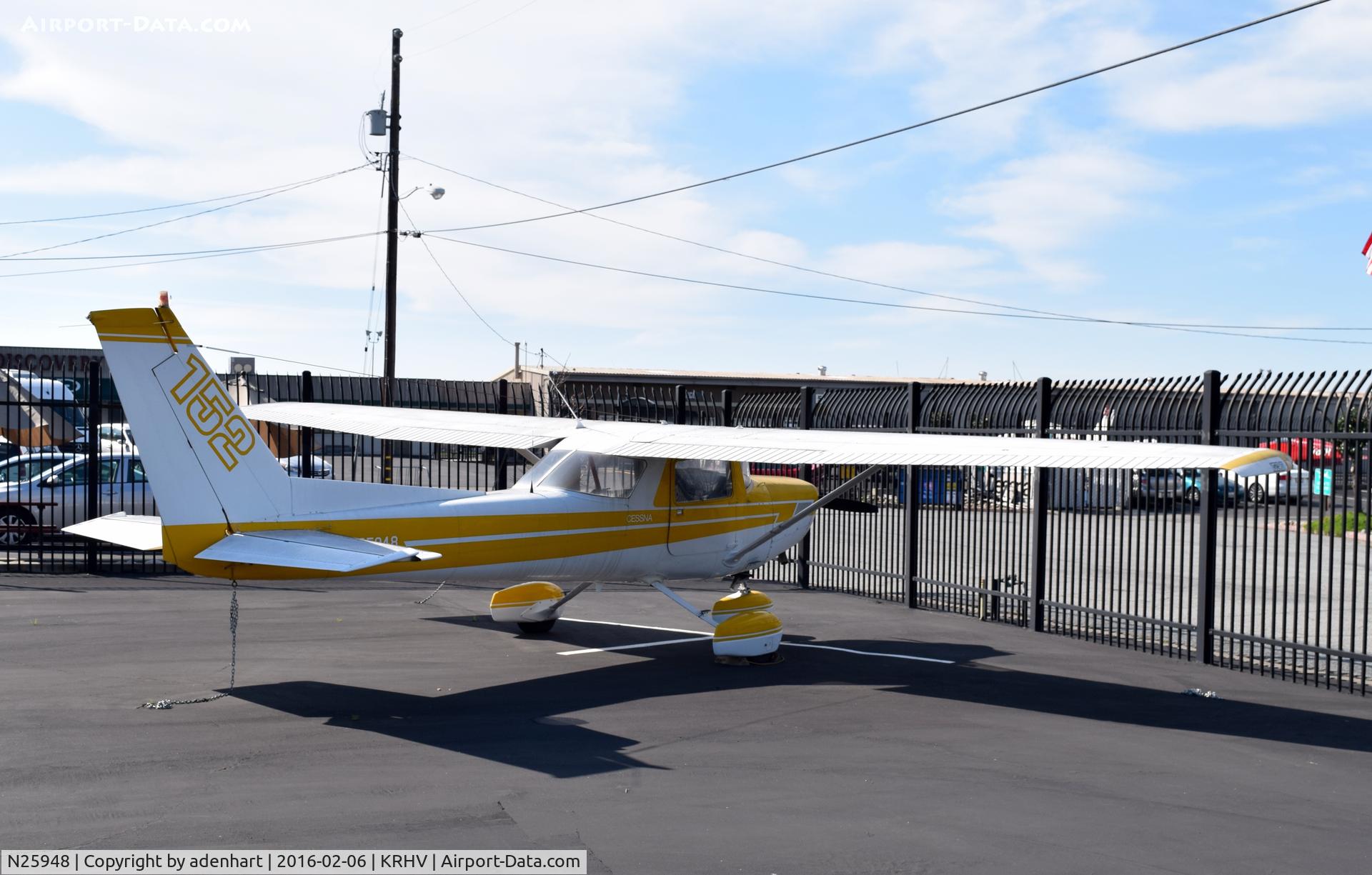 N25948, 1977 Cessna 152 C/N 15280875, N25948 tied down at KRHV near Nice Air Aviation