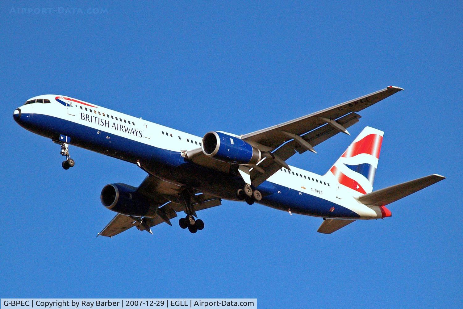 G-BPEC, 1990 Boeing 757-236 C/N 24882, Boeing 757-236 [24882] (British Airways) Home~G 29/12/2007. On approach 27R.