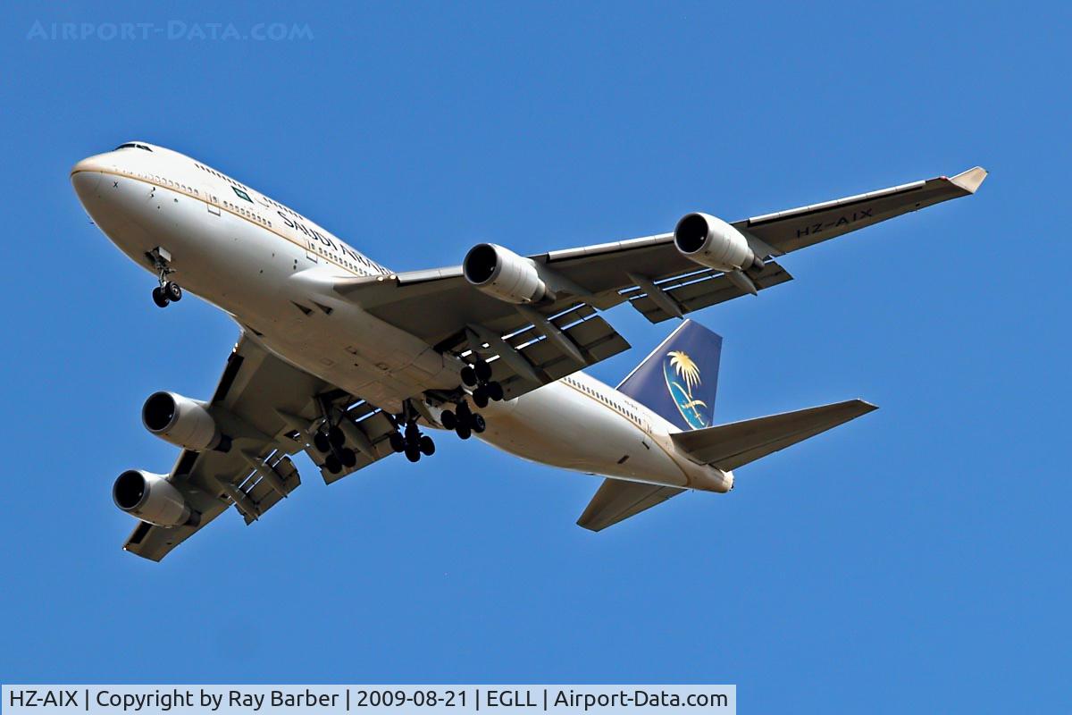 HZ-AIX, 1998 Boeing 747-468 C/N 28341, Boeing 747-468 [28341] (Saudi Arabian Airlines) Home~G 21/08/2009. On approach 27R.