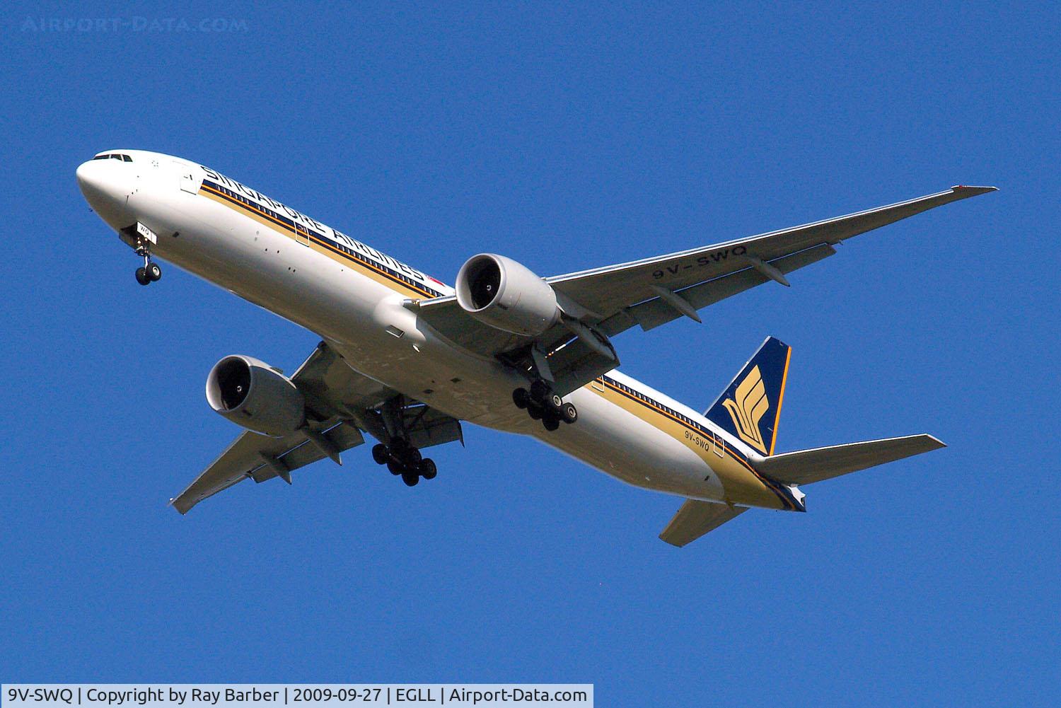 9V-SWQ, 2008 Boeing 777-312/ER C/N 34582, Boeing 777-312ER [34582] (Singapore Airlines) Home~G 27/09/2009. On approach 27R.