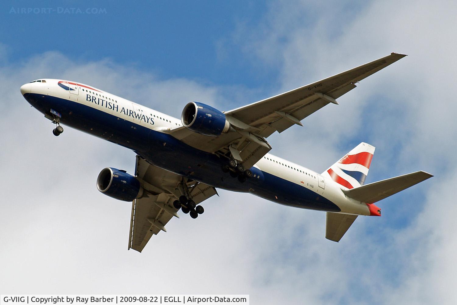 G-VIIG, 1997 Boeing 777-236/ER C/N 27489, Boeing 777-236ER [27489] (British Airways) Home~G 22/08/2009. On approach 27R.
