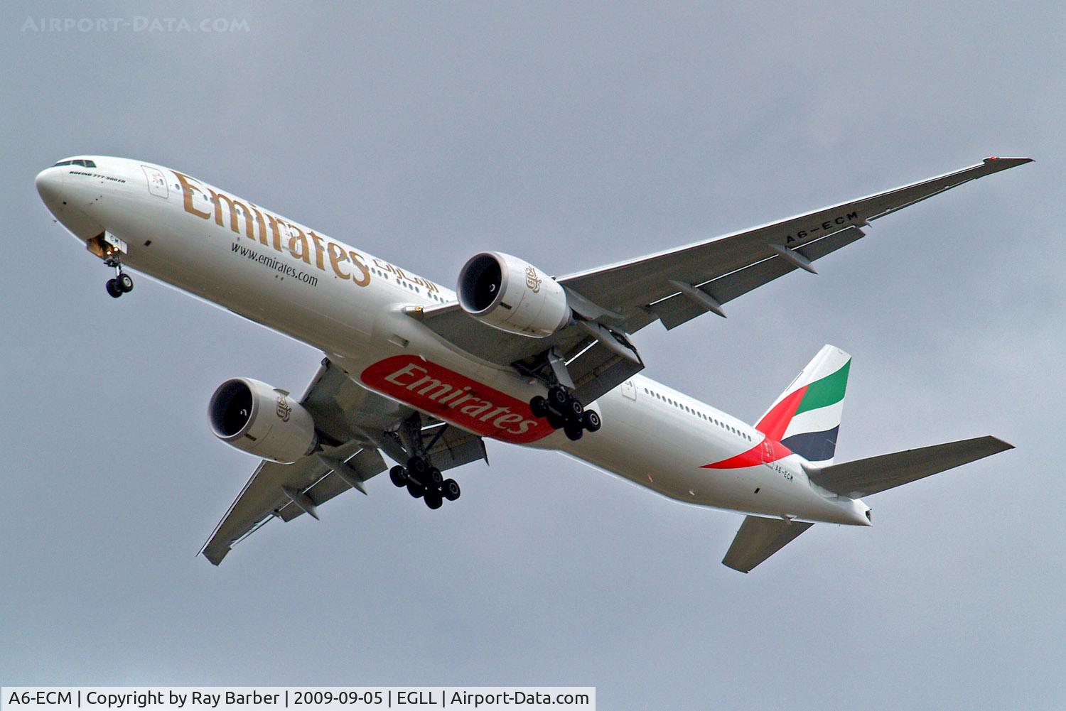 A6-ECM, 2009 Boeing 777-36N/ER C/N 37703, Boeing 777-36NER [37703] (Emirates Airlines) Home~G 05/09/2009. On approach 27R.