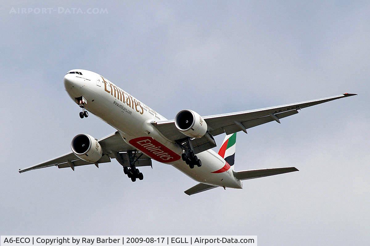 A6-ECO, 2009 Boeing 777-36N/ER C/N 37706, Boeing 777-36NER [37706] (Emirates Airlines) Home~G 17/08/2009. On approach 27R.