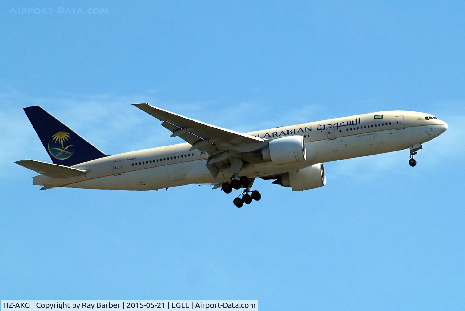 HZ-AKG, 1998 Boeing 777-268/ER C/N 28350, Boeing 777-268ER [28350] (Saudi Arabian Airlines) Home~G 21/05/2015. On approach 27L.