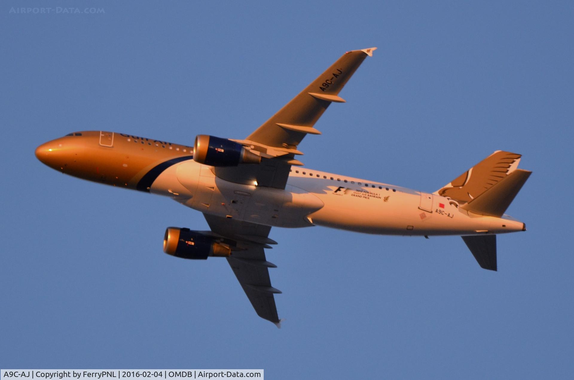 A9C-AJ, 2010 Airbus A320-214 C/N 4502, Gulf Air A320 departing during sunset.