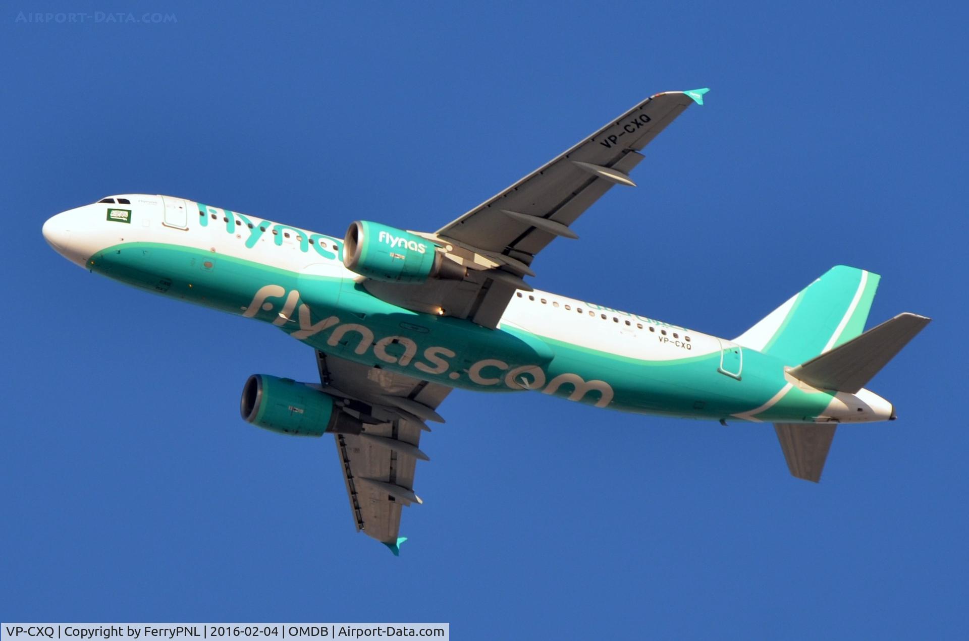 VP-CXQ, 2009 Airbus A320-214 C/N 3933, Flynas A320 departing for neighboring Saudi Arabia.