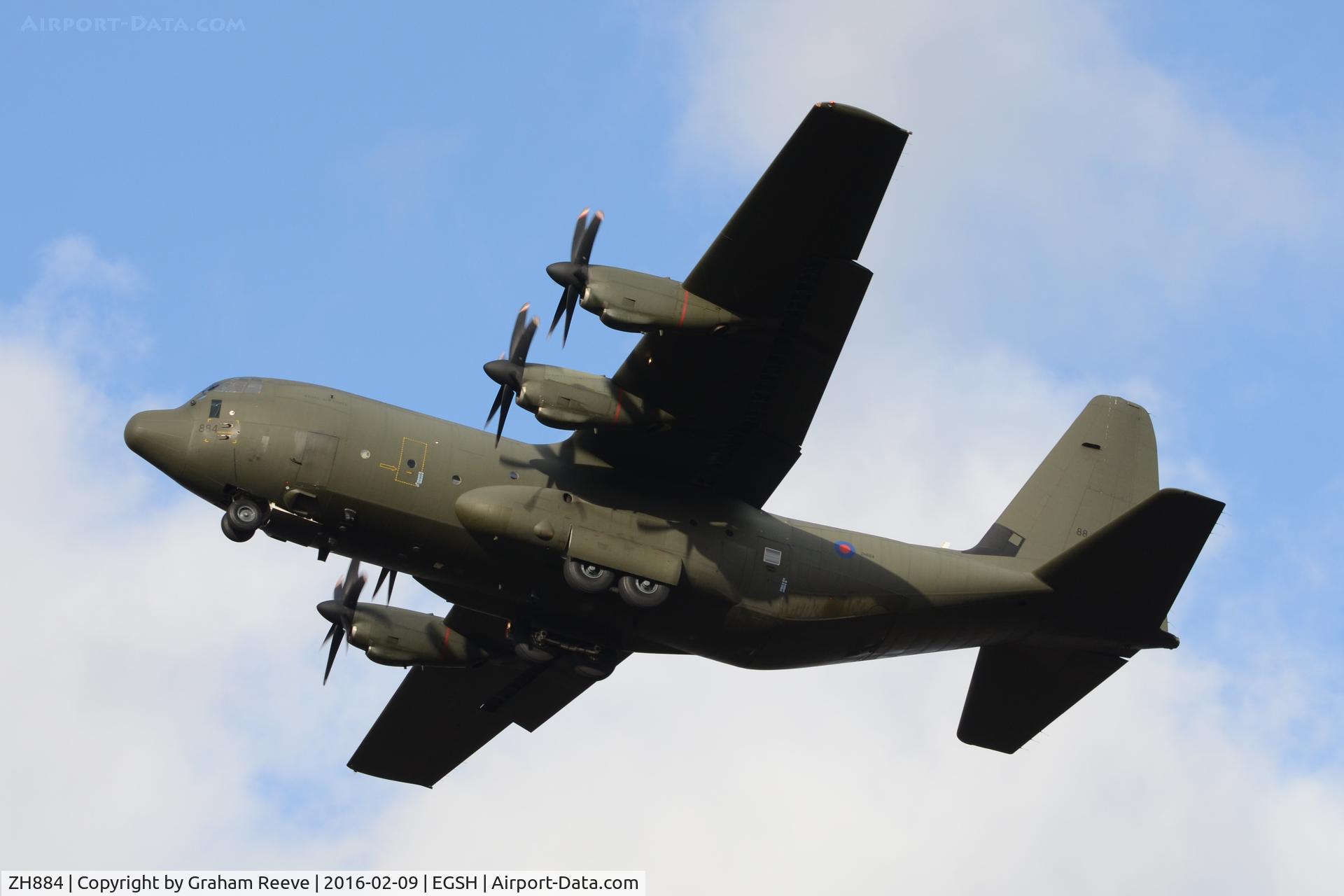 ZH884, 1999 Lockheed Martin C-130J Hercules C.5 C/N 382-5482, On approach to Norwich.