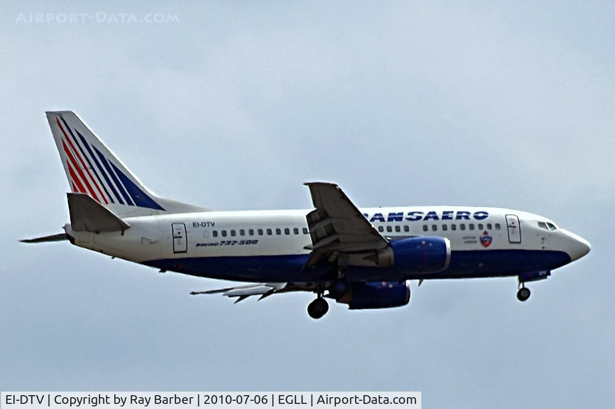EI-DTV, 1992 Boeing 737-5Y0 C/N 25183, Boeing 737-5Y0 [25183] (Transaero) Home~G 06/07/2010. On approach 27L.