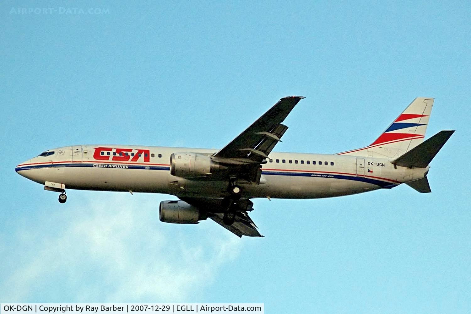 OK-DGN, Boeing 737-45S C/N 28474, Boeing 737-45S [28474] (CSA Czech Airlines) Home~G 29/12/2007. On approach 27R.