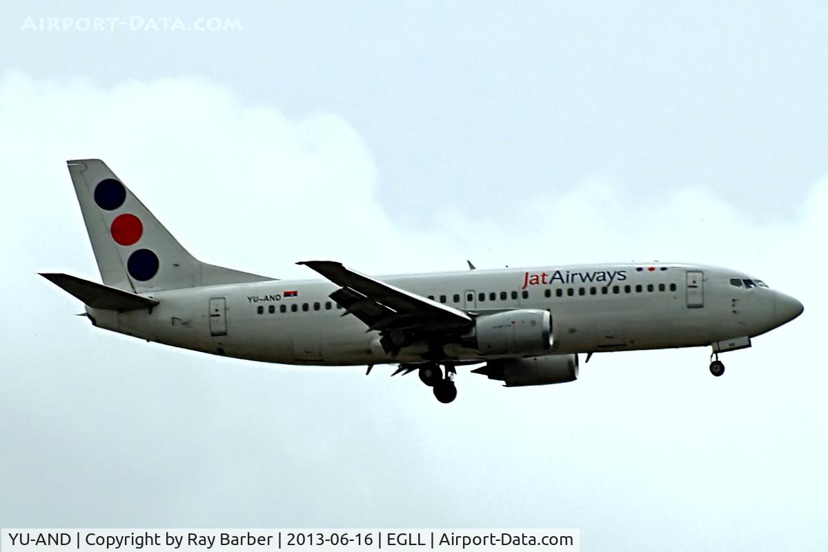 YU-AND, 1985 Boeing 737-3H9 C/N 23329/1134, Boeing 737-3H9 [23329] (JAT Airways) Home~G 14/06/2013. On approach 27L.