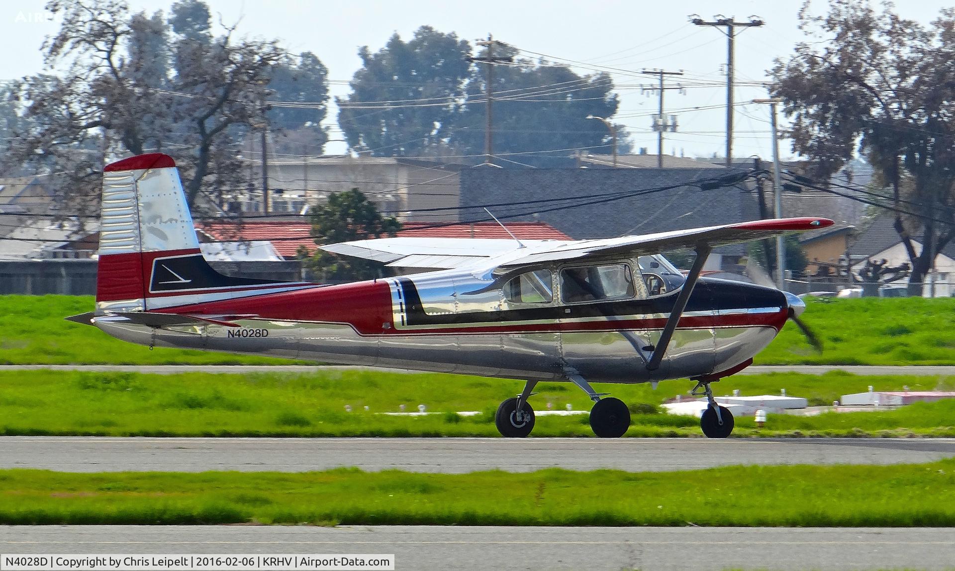 N4028D, 1957 Cessna 182A Skylane C/N 34728, Locally-based 1957 Cessna 182A rolling out runway 31R at Reid Hillview Airport, San Jose, CA.