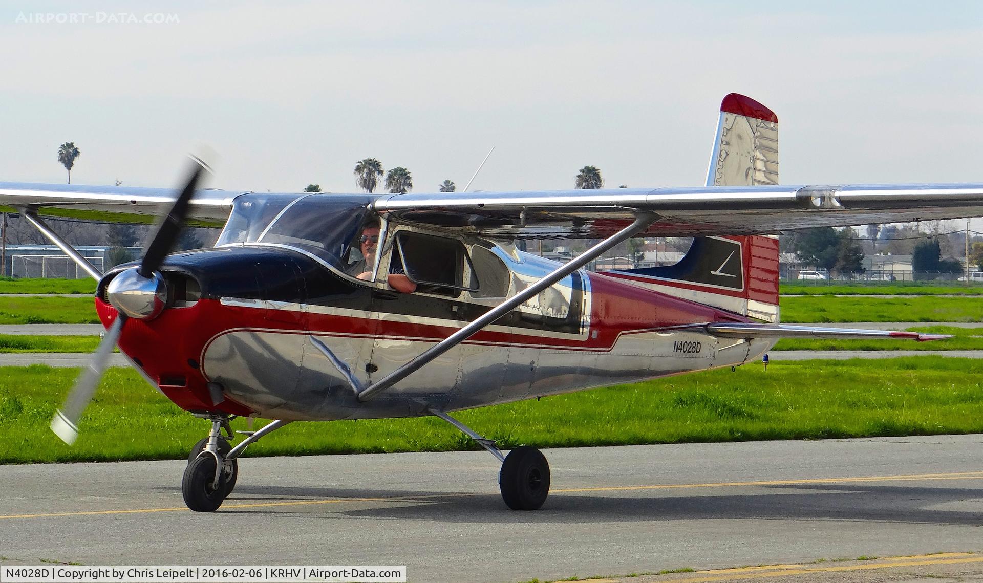 N4028D, 1957 Cessna 182A Skylane C/N 34728, Locally-based 1957 Cessna 182A taxing back to its hangar after an hour filled with nothing but patterns at Reid Hillview Airport, San Jose, CA.