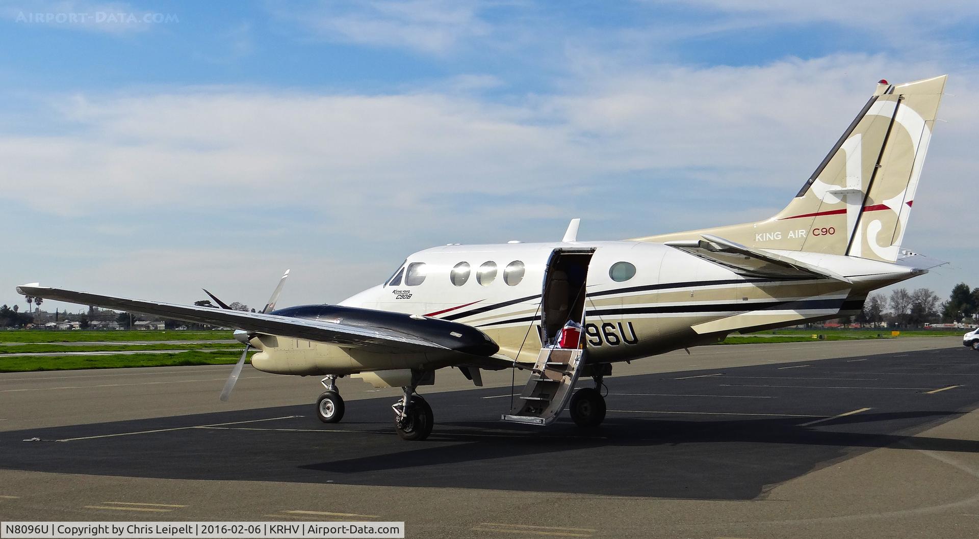 N8096U, 1993 Beech C90A King Air C/N LJ-1326, Locally-based 1993 Beechcraft C90A King Air parked on the transient ramp before another charter operation at Reid Hillview Airport, San Jose, CA.