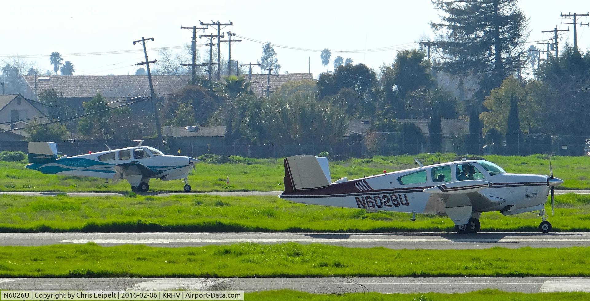 N6026U, 1979 Beech V35B Bonanza C/N D-10218, Salinas-based 1979 Beechcraft V35B Bonanza in a race with another locally-based Bonanza 35 at Reid Hillview Airport, San Jose, CA.
