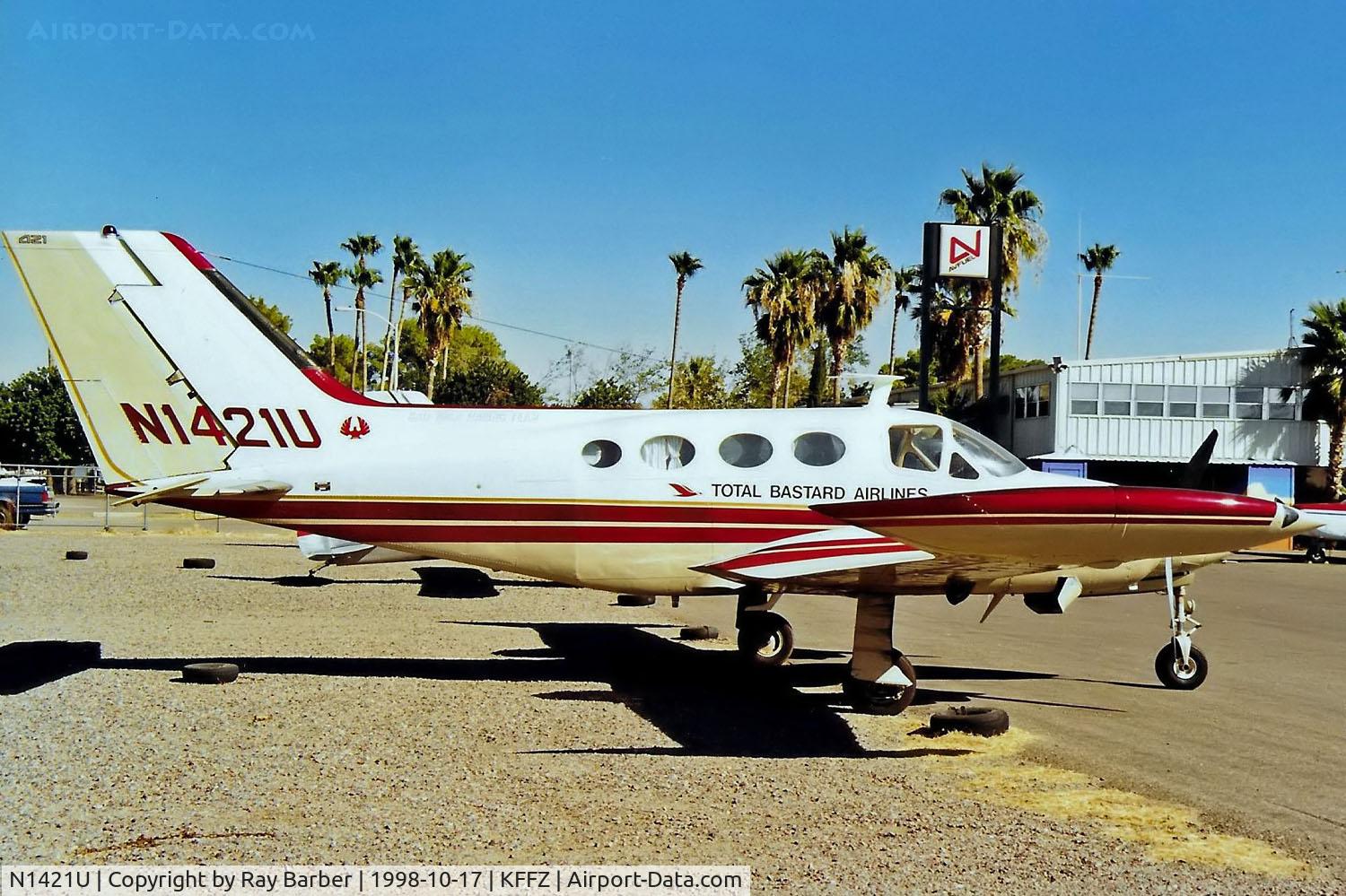 N1421U, 1967 Cessna 421 Golden Eagle C/N 421-0046, Cessna 421 Golden Eagle [421-0046] (Total Bastard Airlines) Mesa-Falcon Field~N 17/10/1998