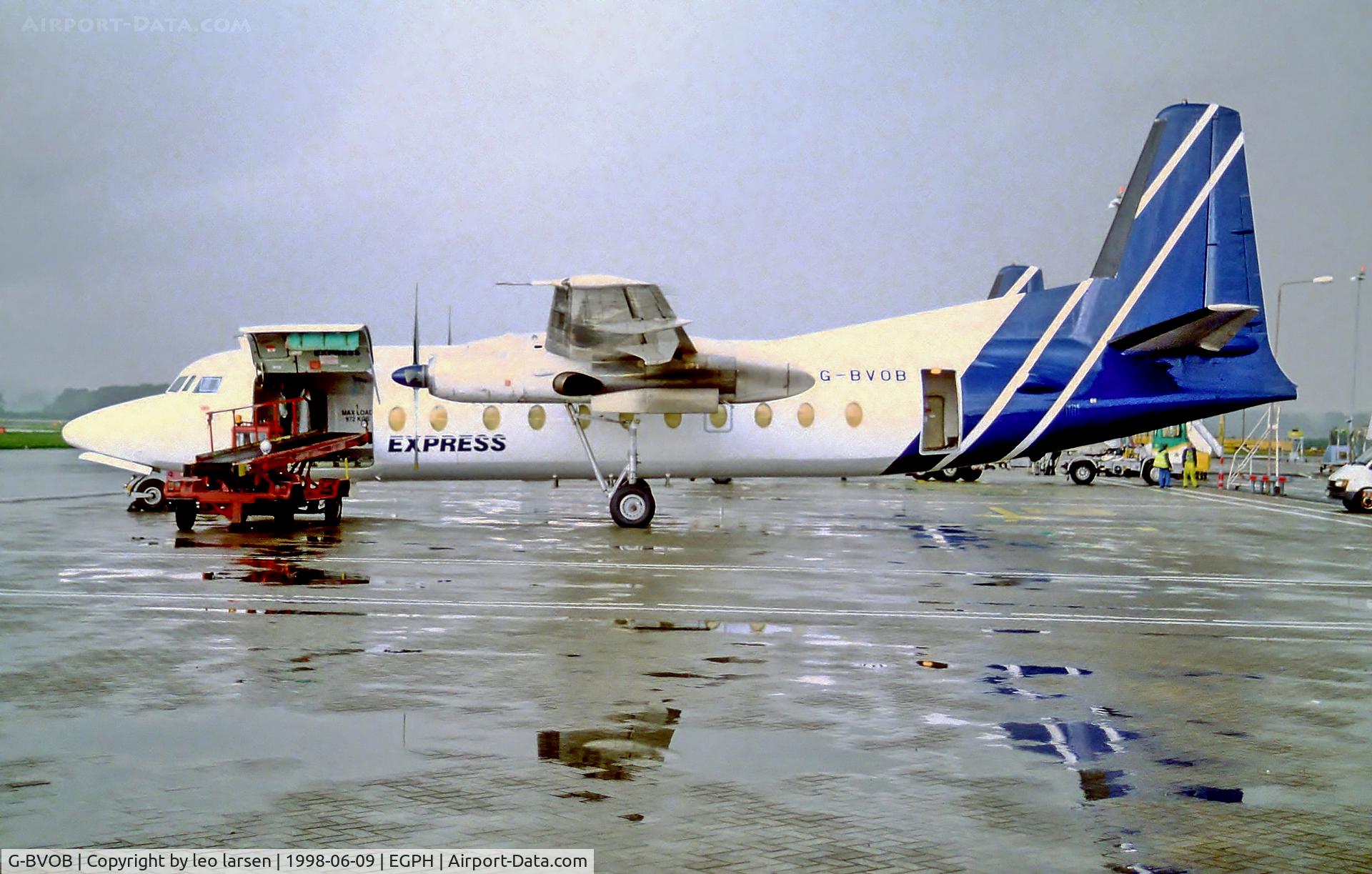 G-BVOB, 1968 Fokker F-27-500 Friendship C/N 10366, EDI Edinburgh  9.6.98 in BAC Express c/s.