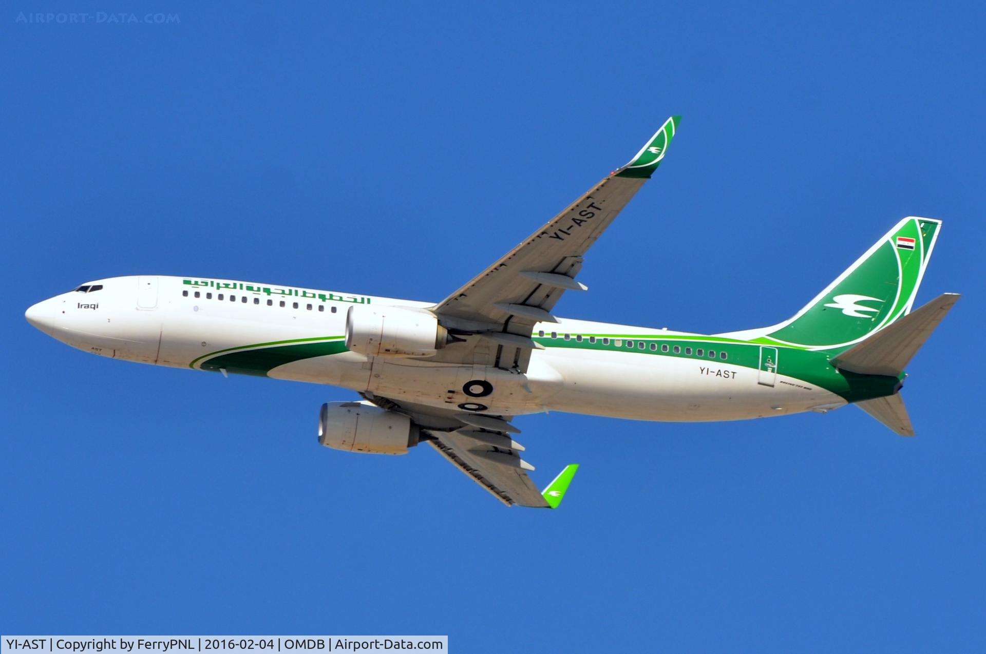 YI-AST, 2015 Boeing 737-81Z C/N 40082, Iraqi B738 departing to a no-fly zone for most of us.