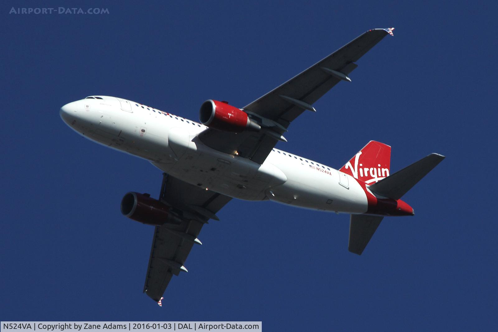 N524VA, 2007 Airbus A319-112 C/N 3204, Descending into Dallas Love Field
