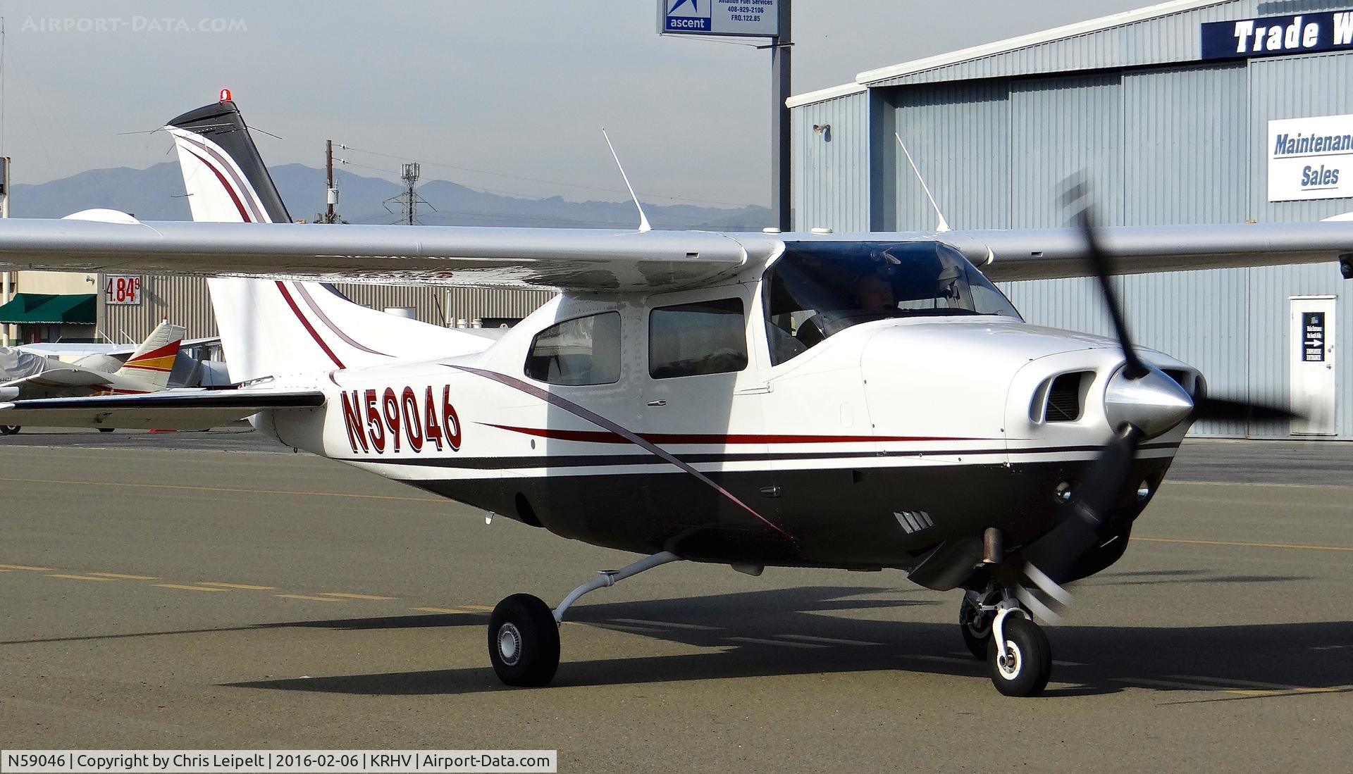 N59046, 1973 Cessna T210L Turbo Centurion C/N 21060047, Centurion 59046 LLC (Huntington Beach, CA) 1973 Cessna T210L taxing to TradeWinds at Reid Hillview Airport, San Jose, CA. It was here for the Super Bowl.
