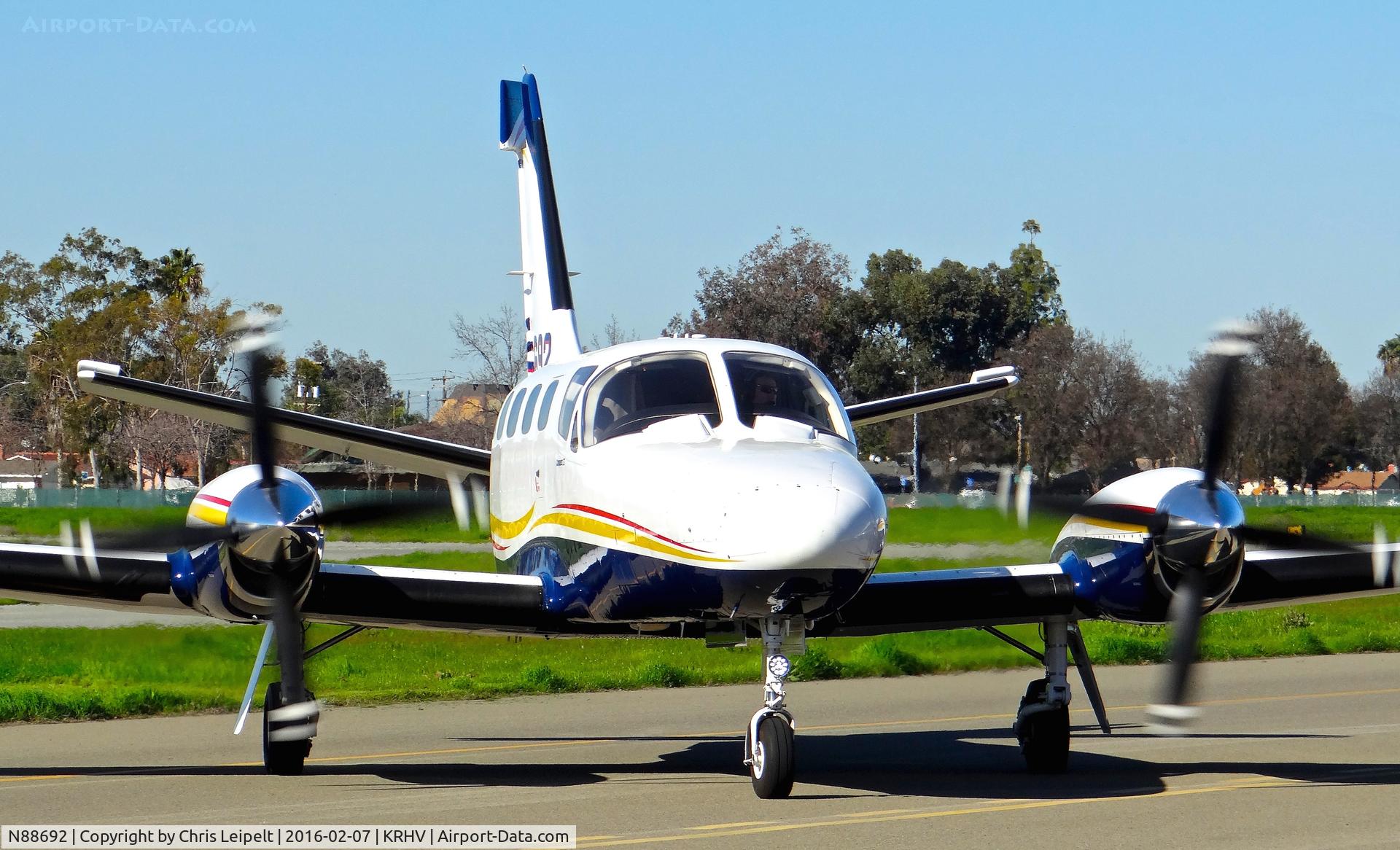N88692, 1982 Cessna 441 Conquest II C/N 441-0290, Conquest Aircraft Leasing LLC (Doral, FL) 1982 Cessna Conquest II taxing into the transient parking at Reid Hillview Airport, San Jose, CA. Our 4th Super Bowl aircraft at Reid Hillview!!!