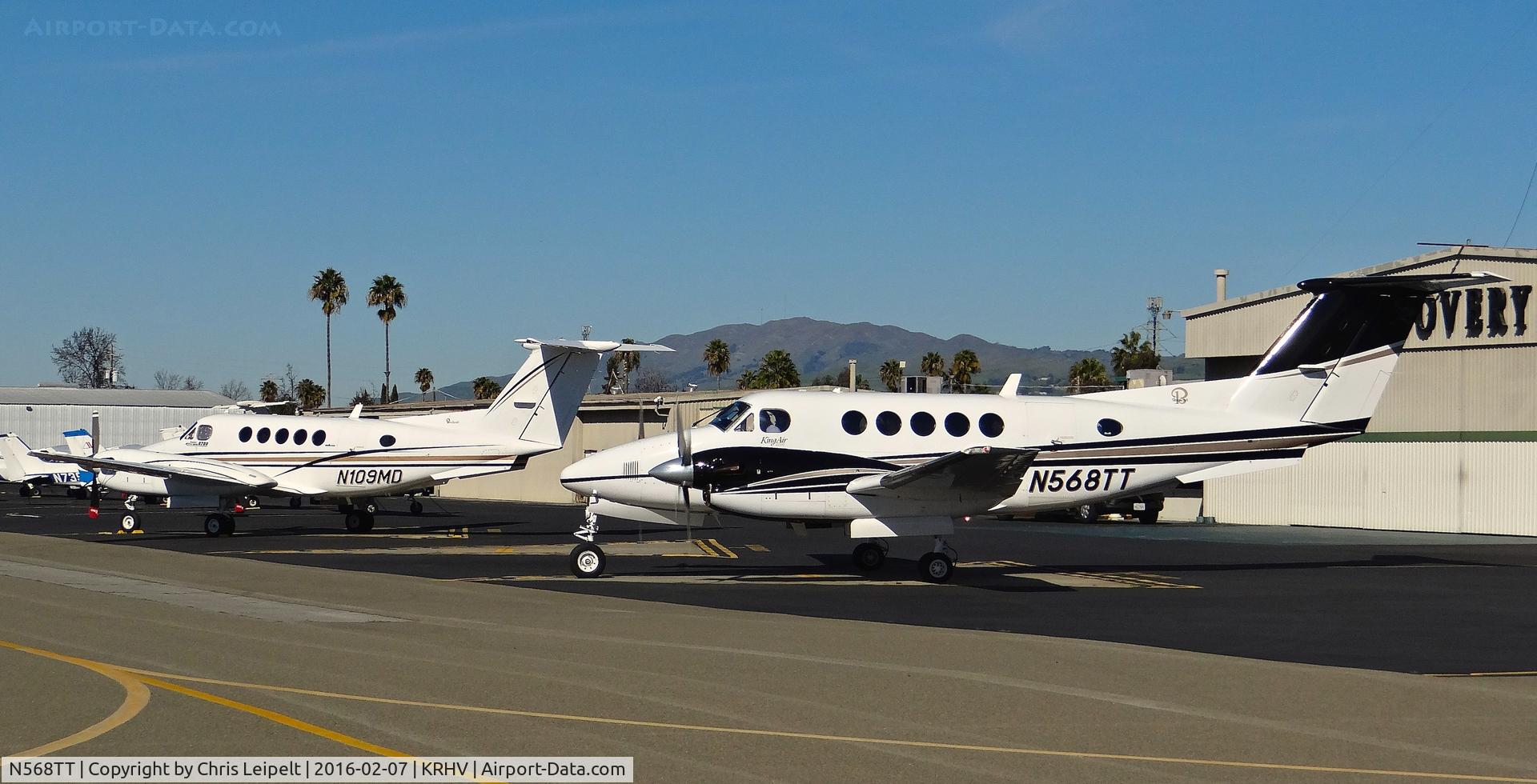 N568TT, 1997 Raytheon B200 King Air C/N BB-1568, Pacific Crest Air LLC (Modesto, CA) Beechcraft King Air B200 preparing for shut down on the Nice Air helipads with another transient Beechcraft King Air 200 on the helipad next to it at Reid Hillview Airport, San Jose, CA. Very rare sight!