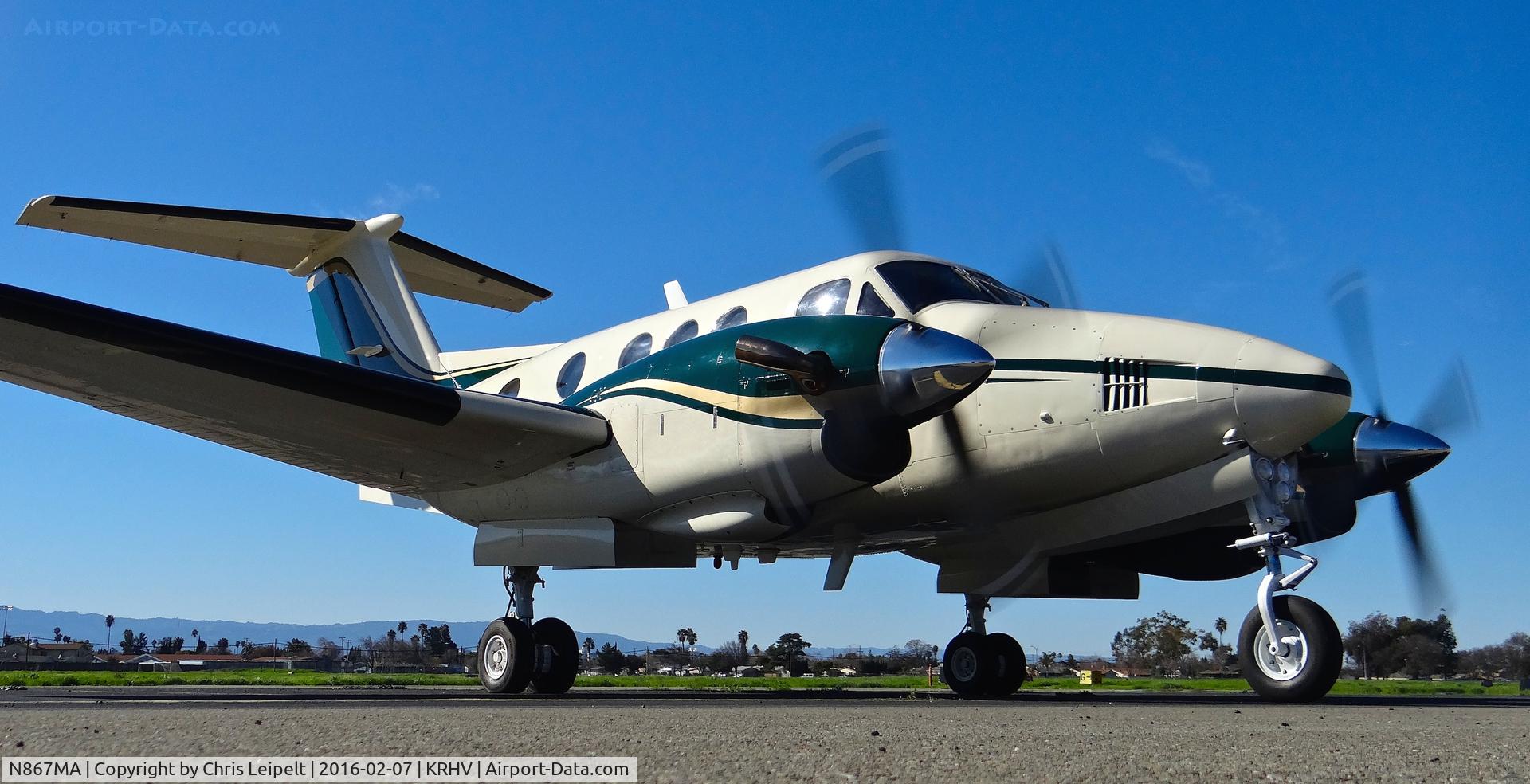 N867MA, 1980 Beech F90 King Air C/N LA-65, AM Aero LLC (West Hills, CA) 1980 Beechcraft King Air F90 parked on the transient ramp and preparing for shutdown at Reid Hillview Airport, San Jose, CA.