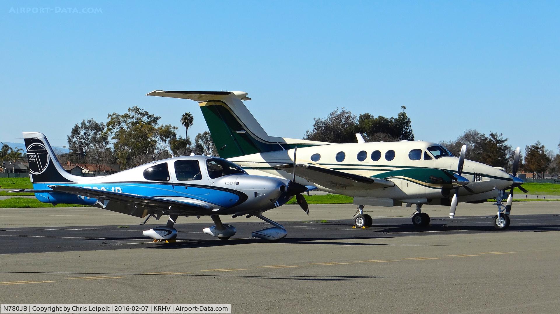 N780JB, 2013 Cirrus SR22T Turbo C/N 495, Mermerus LLC (Beverly Hills, CA) 2013 Cirrus SR22T Turbo parked on the transient ramp next to a King Air F90 at Reid Hillview Airport, San Jose, CA.