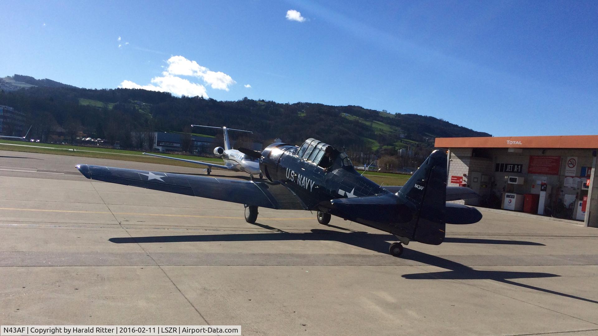N43AF, 1943 North American SNJ-5 Texan C/N 43667, Beautiful Scenery - a small Airport in Switzerland on Lake Constance and this old Beauty