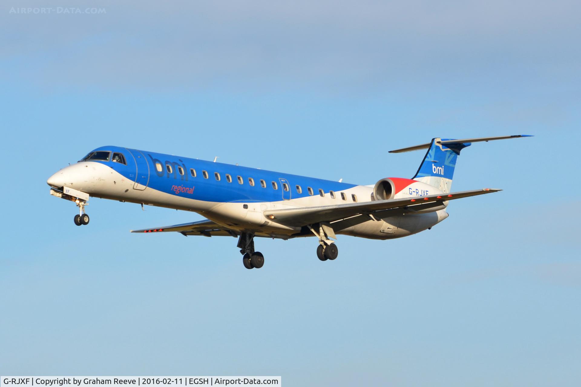 G-RJXF, 2000 Embraer EMB-145EP (ERJ-145EP) C/N 145280, Landing at Norwich.