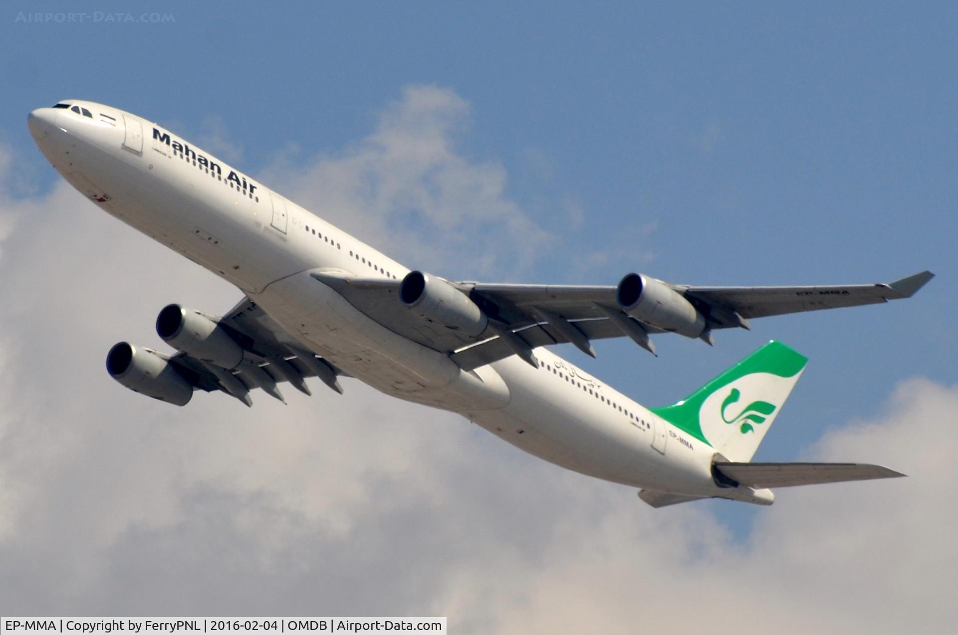 EP-MMA, 1993 Airbus A340-311 C/N 020, Mahan A343 lifting-off. Used to operate as Lufthansa D-AIGA.