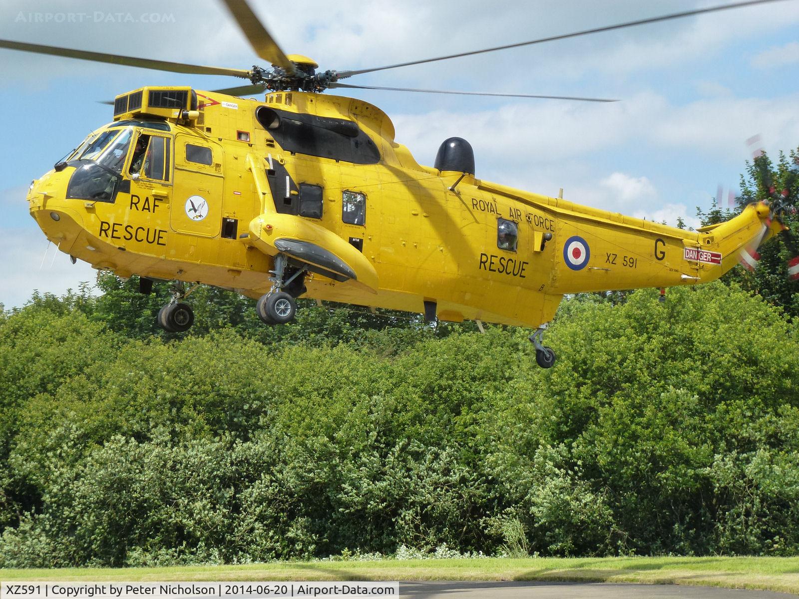 XZ591, 1978 Westland Sea King HAR.3 C/N WA857, Sea King HAR.3, callsign Rescue 131,  of 202 Squadron at RAF Boulmer on a visit to the Cumberland Infirmary, Carlisle in the Summer of 2014.