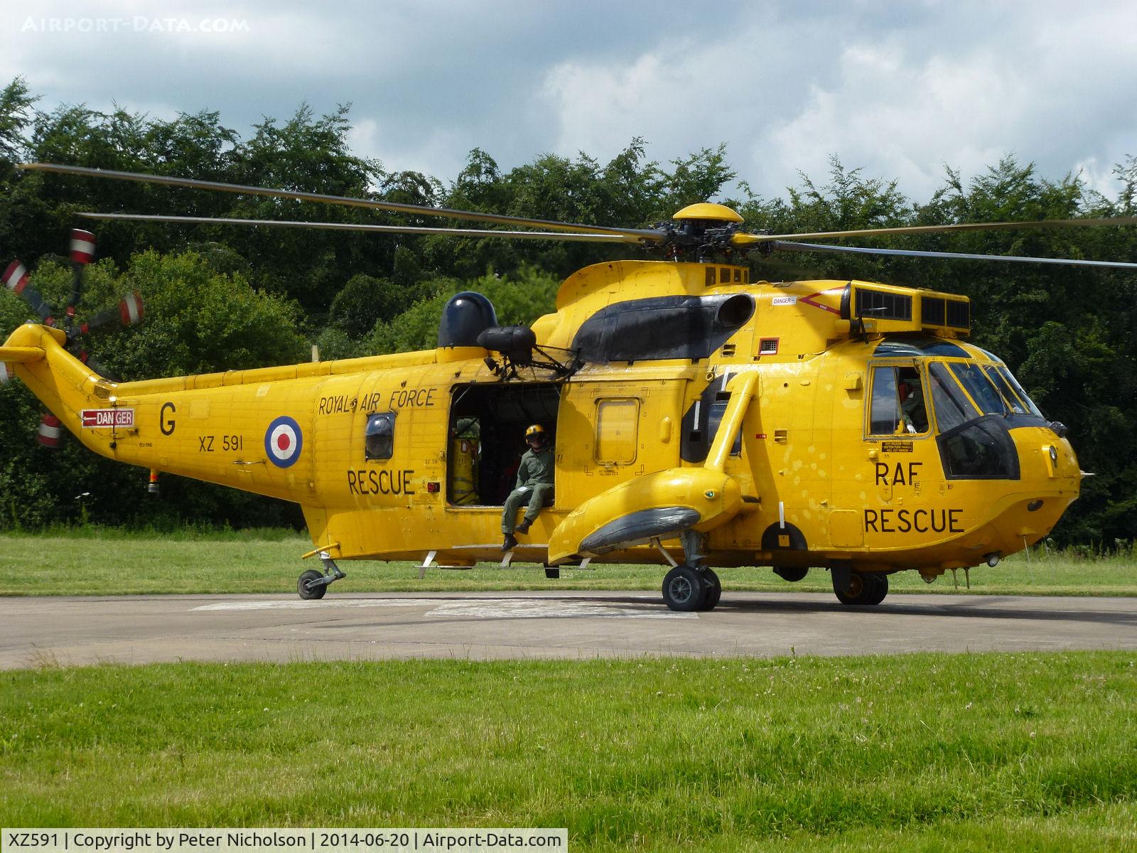 XZ591, 1978 Westland Sea King HAR.3 C/N WA857, Sea King HAR.3, callsign Rescue 131,  of 202 Squadron at RAF Boulmer on a visit to the Cumberland Infirmary, Carlisle in the Summer of 2014.