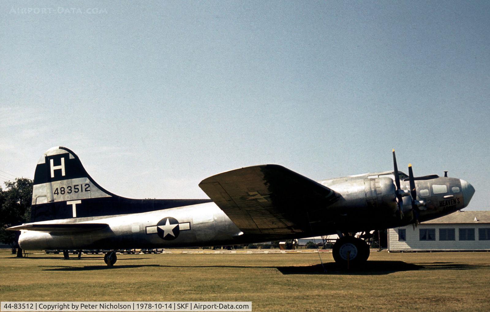 44-83512, 1944 Boeing (BDV) TB-17G Flying Fortress C/N 32153, TB-17G Flying Fortress as seen at the USAF History & Traditions Museum at Lackland Air Force Base, Texas in October 1978.
