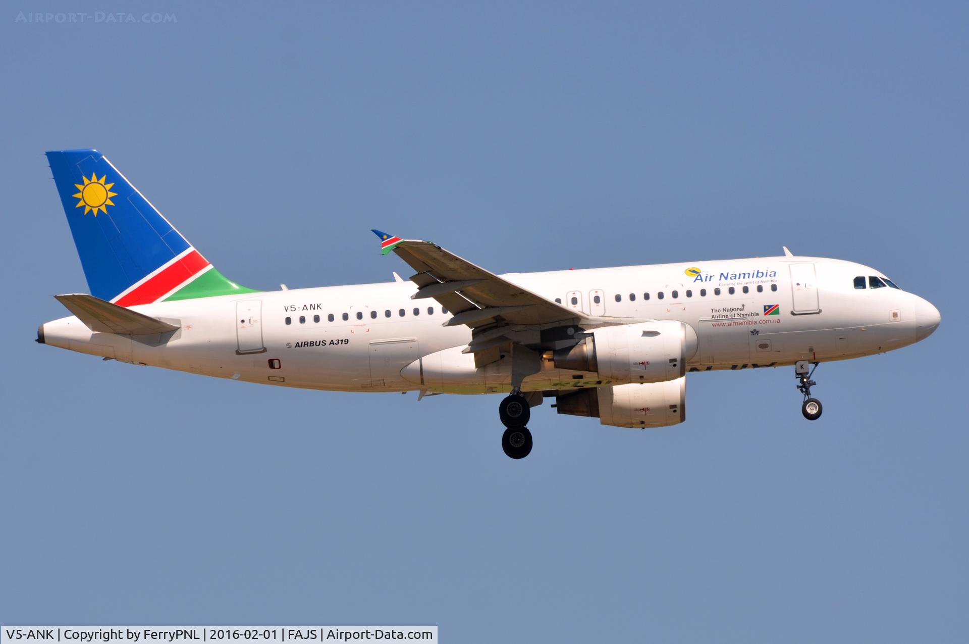 V5-ANK, 2008 Airbus A319-112 C/N 3586, Air Namibia A319 landing. Ex Air Berlin D-ABGL.