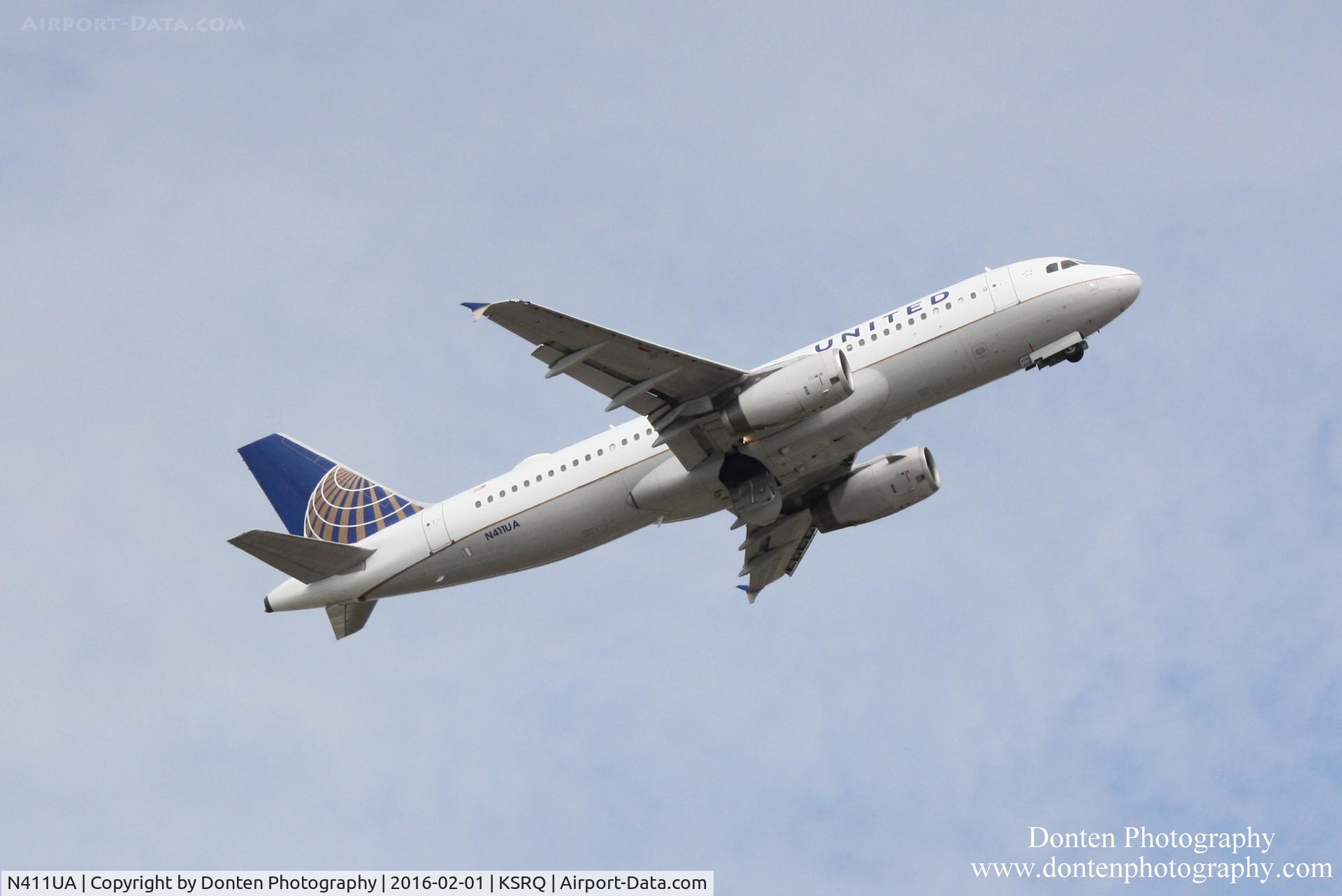 N411UA, 1994 Airbus A320-232 C/N 464, United Flight 1641 (N411UA) departs Sarasota-Bradenton International Airport enroute to Chicago-O'Hare International Airport