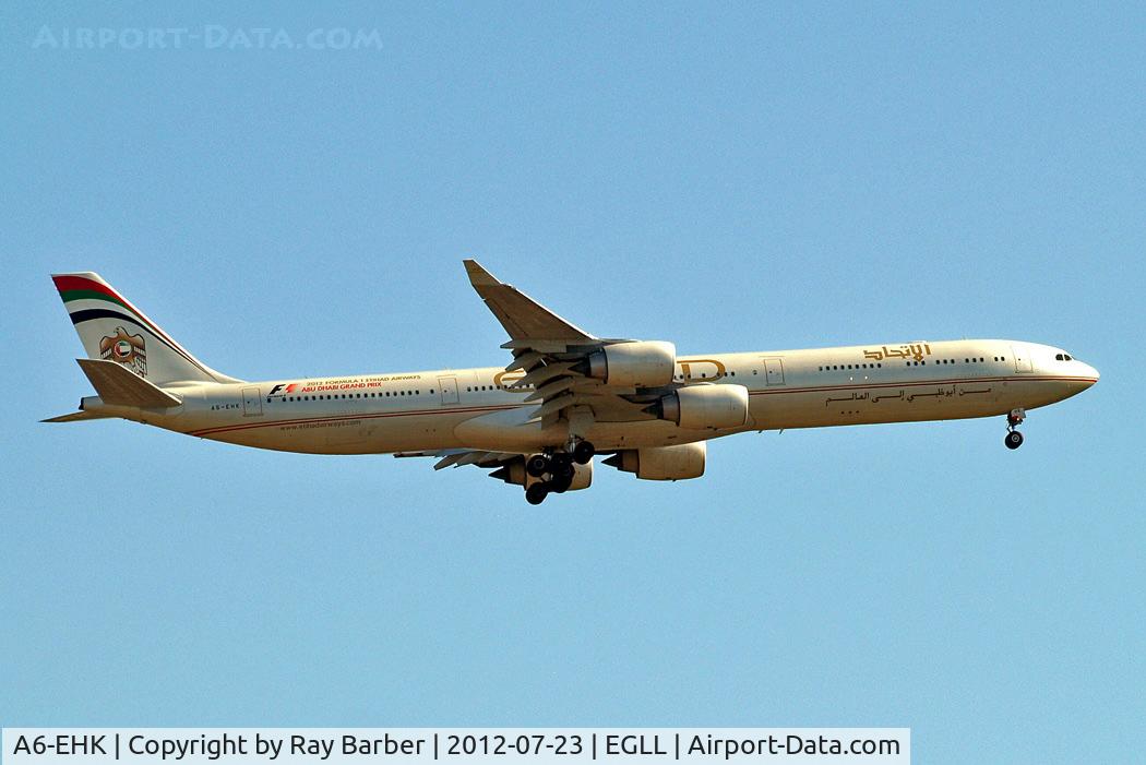 A6-EHK, 2009 Airbus A340-642X C/N 1030, Airbus A340-642 [1030] (Etihad Airways) Home~G 23/07/2012. On approach 27L.