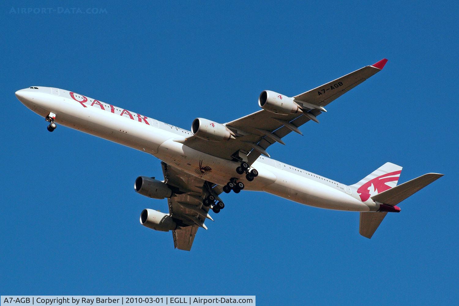 A7-AGB, 2005 Airbus A340-642X C/N 715, Airbus A340-642 [715] (Qatar Airways) Home~G 01/03/2010. On approach 27R.