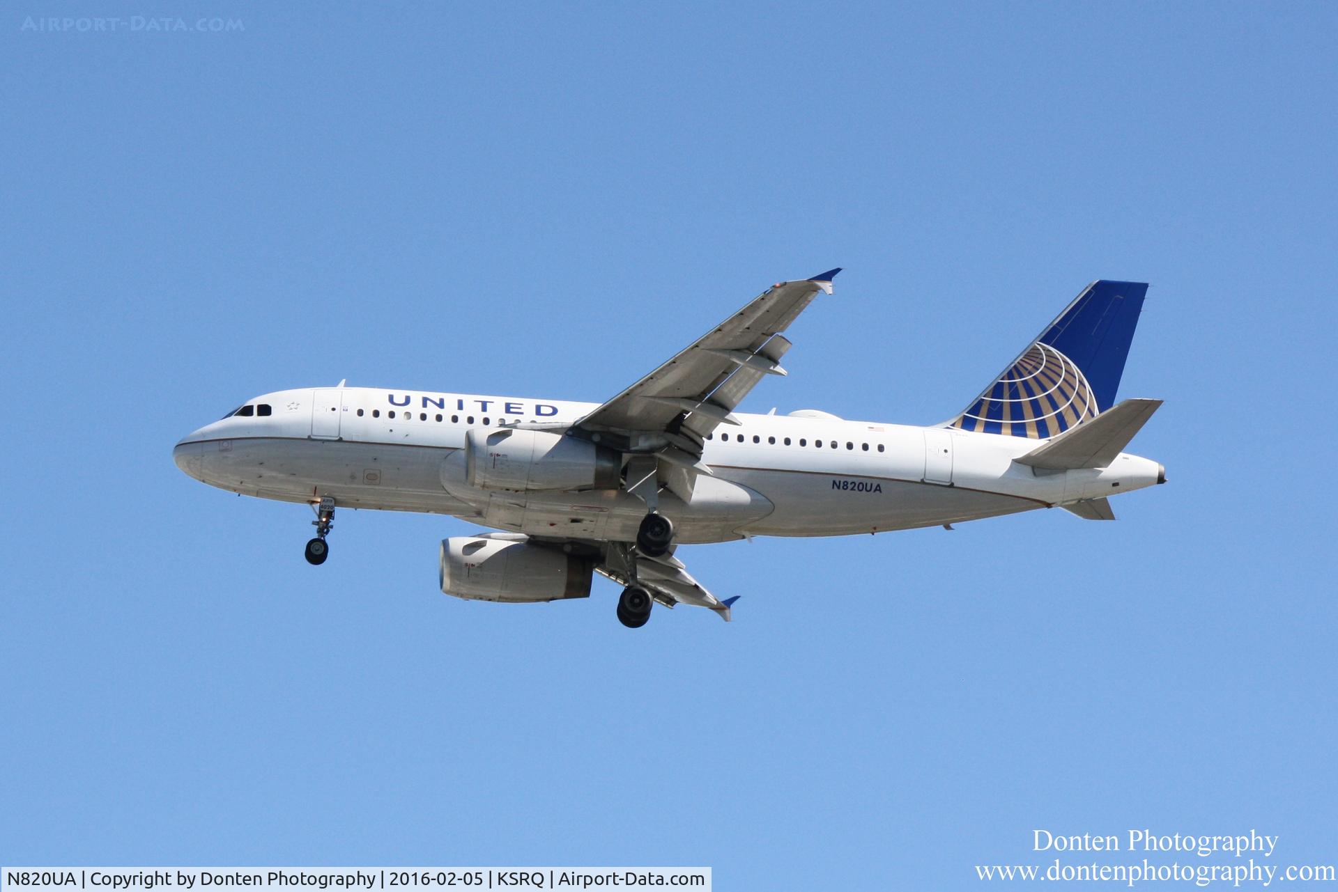 N820UA, 1998 Airbus A319-131 C/N 898, United Flight 1778 (N820UA) arrives at Sarasota-Bradenton International Airport following flight from Chicago-O'Hare International Airport