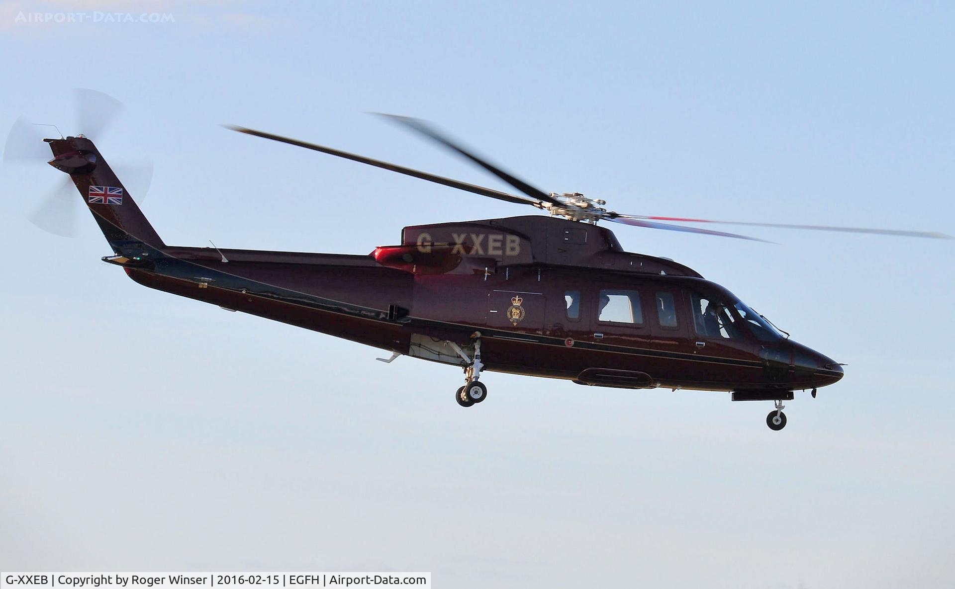 G-XXEB, 2009 Sikorsky S-76C C/N 760753, Visiting S-76C helicopter operated by The Queens Helicopter Flight departing Runway 04.